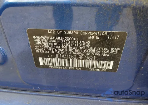 2018 Subaru Wrx Premium из США, поврежденный, VIN JF1VA1C69J9823621